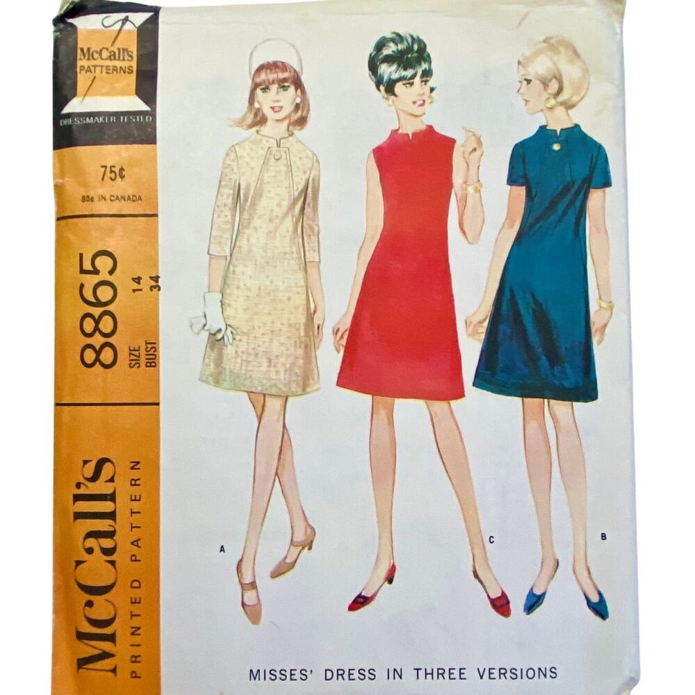 McCall's 8865 Vintage Sewing Pattern Dress in Three Versions Size 12 Uncut